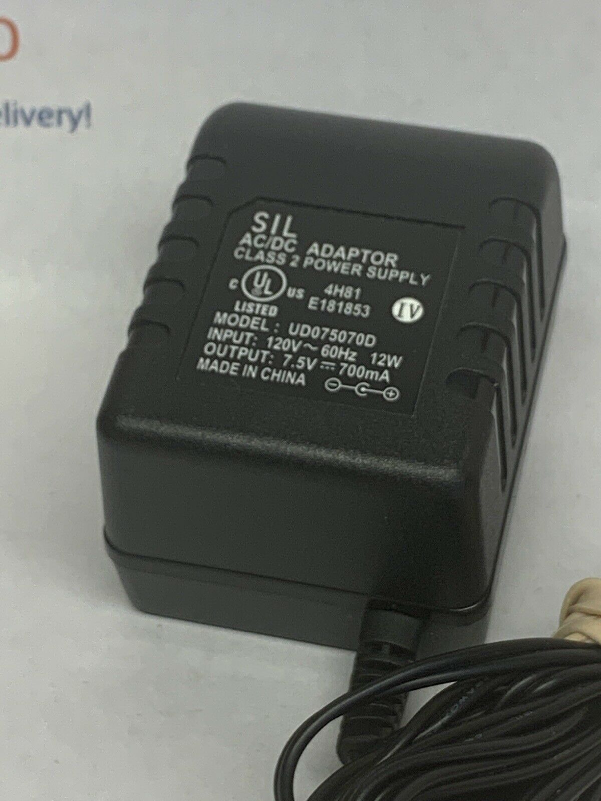 New 7.5V 700mA SIL UD075070D Class 2 Transformer Power Supply Ac Adapter